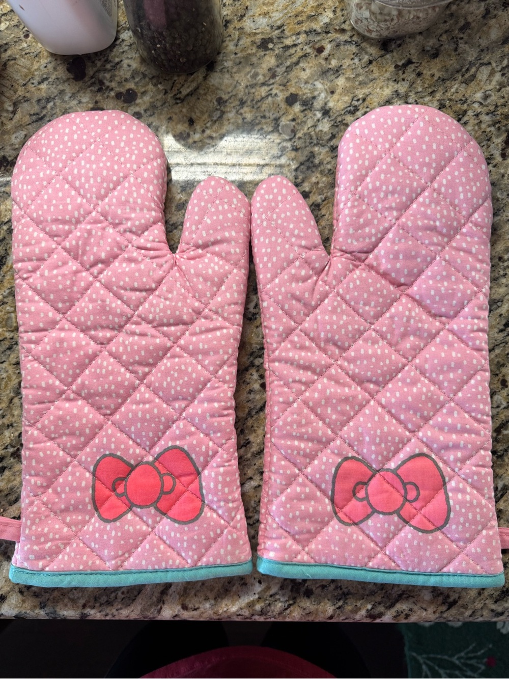 Hello Kitty Pink Polka Dot Oven Mitts with Bow Design